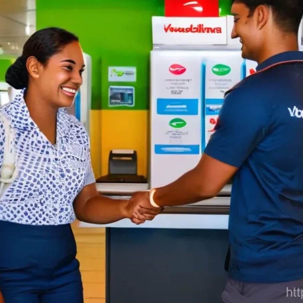 피지에서의 휴대폰 유심 구입 - **Prompt 1: Seamless Airport Arrival and SIM Card Purchase in Fiji**
A bright and welcoming scen...