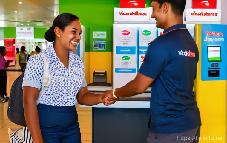 피지에서의 휴대폰 유심 구입 - **Prompt 1: Seamless Airport Arrival and SIM Card Purchase in Fiji**
A bright and welcoming scen...