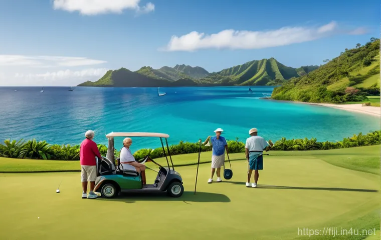 피지에서 은퇴 생활 - An elderly couple, elegantly dressed in lightweight, comfortable attire for warm weather, strolls ha...