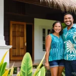 피지에서 월세 및 임대 시장 - **Prompt:** A cheerful young couple (caucasian, in their mid-30s, dressed in stylish yet casual trop...